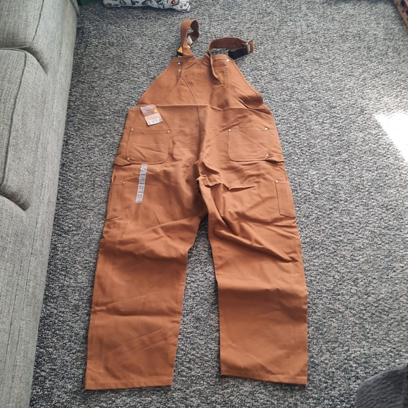 NWT Carhartt Unlined Duck Canvas Zip-to-Thigh Bib Overalls R37-BRN Size 48×32 - Picture 12 of 16